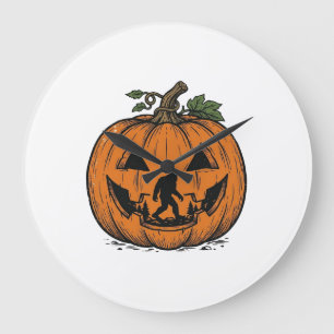 Reloj Redondo Grande Diseño de vector de Halloween de calabaza Bigfoot
