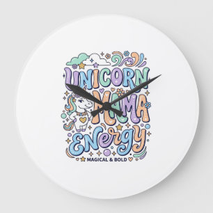Reloj Redondo Grande Diseño de vector kawaii de energía de mamá unicorn
