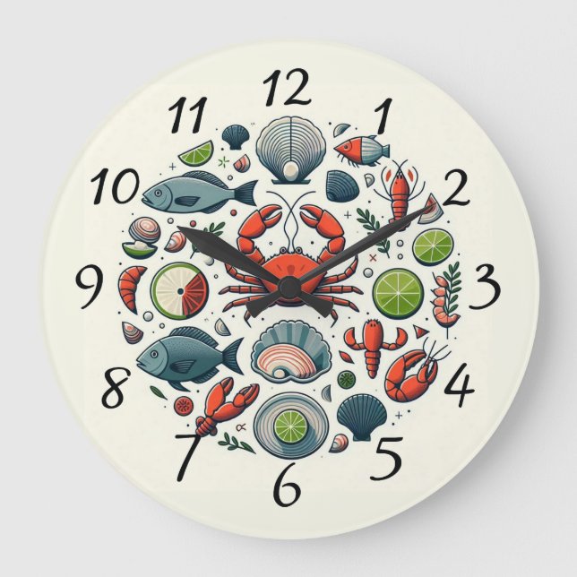 Reloj Redondo Grande Diseño de vida marina (Anverso)