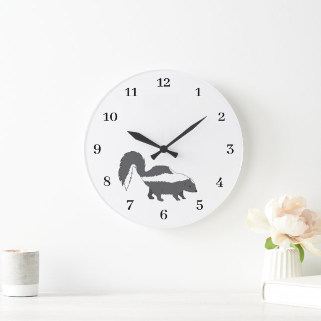 Reloj Redondo Grande Diseño de zorrillo gris adorable (Hogar)