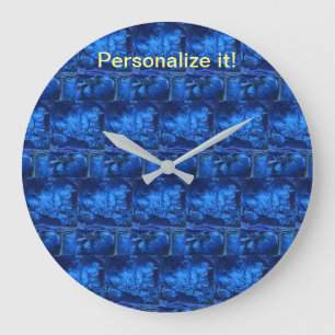 Reloj Redondo Grande Diseño del blues psicodélico en mosaico y espejado