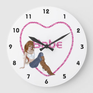 Reloj Redondo Grande Diseño del Chica Babe Purpurina Heart Candy Redhea
