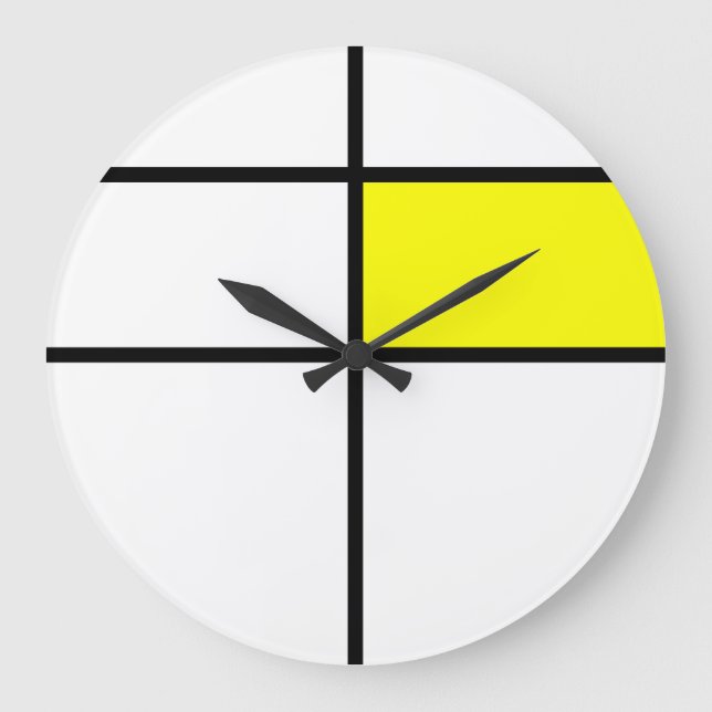 Reloj Redondo Grande Diseño del estilo de Piet Mondrian: amarillo (Anverso)
