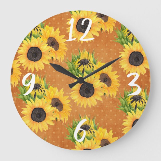 Reloj Redondo Grande Diseño del jardín de girasol (Anverso)