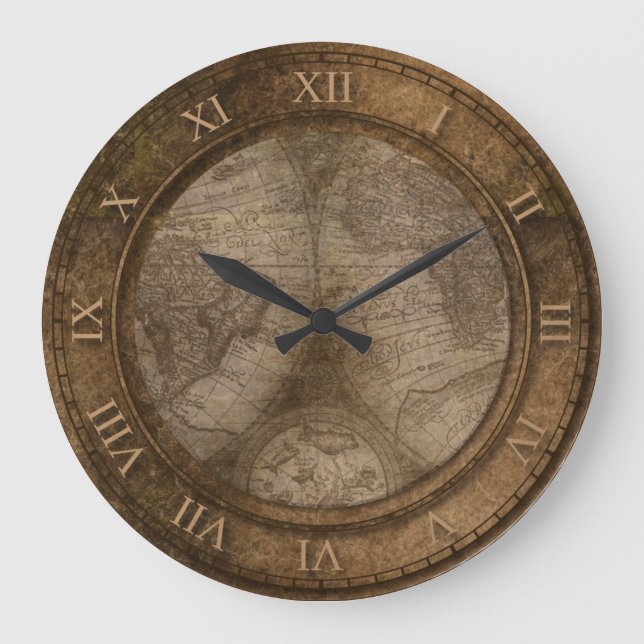 Reloj Redondo Grande Diseño del mapa vintage del viejo mundo (Anverso)