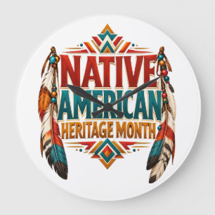 Reloj Redondo Grande Diseño del Mes de la Herencia Nativa Americana