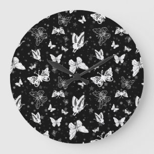 Reloj Redondo Grande Diseño del patrón de Ilustracion de mariposa blanc