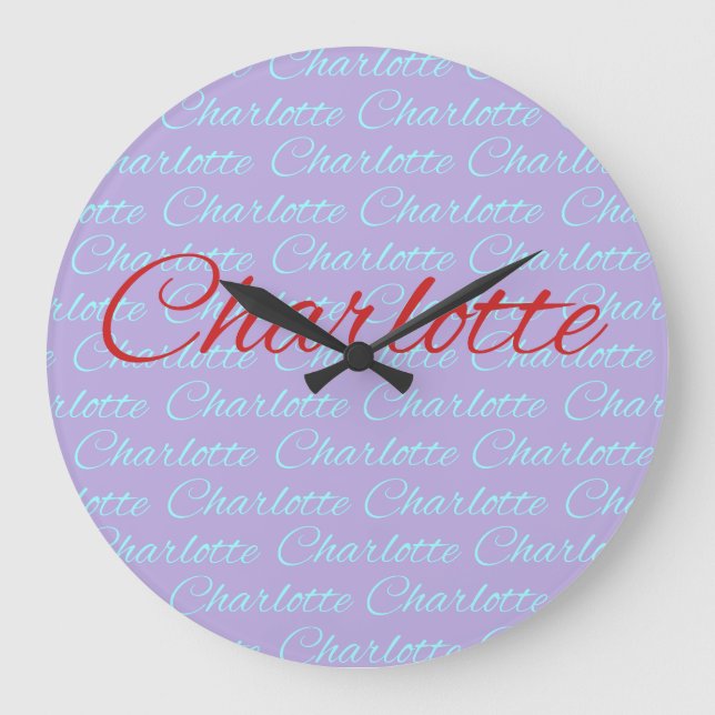 Reloj Redondo Grande Diseño del patrón de nombres de Charlotte (Anverso)