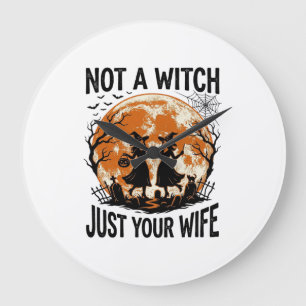 Reloj Redondo Grande Diseño divertido de bruja vintage de Halloween de