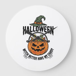 Reloj Redondo Grande Diseño divertido de camiseta de calabaza de carame