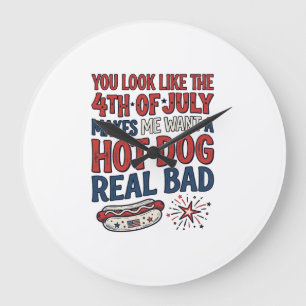 Reloj Redondo Grande Diseño divertido de camiseta patriótica de hot dog