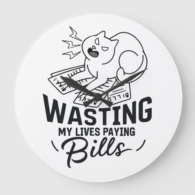 Reloj Redondo Grande Diseño Divertido de Gato que Derrocha Vidas (Anverso)