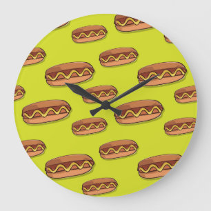 Reloj Redondo Grande Diseño divertido de la comida de perrito caliente