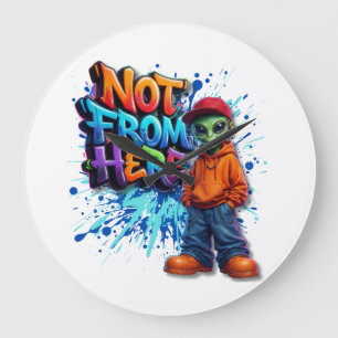 Reloj Redondo Grande Diseño divertido de ropa callejera de alienígena n