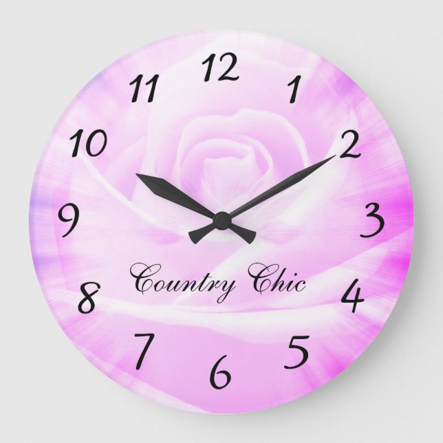 Reloj Redondo Grande Diseño elegante del país floral púrpura rosado (Anverso)