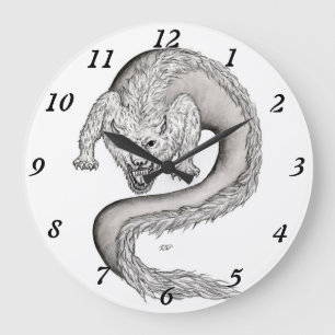 Reloj Redondo Grande Diseño en blanco y negro de Wolfdragon