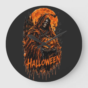 Reloj Redondo Grande Diseño espeluznante gótico de calabaza de la Muert