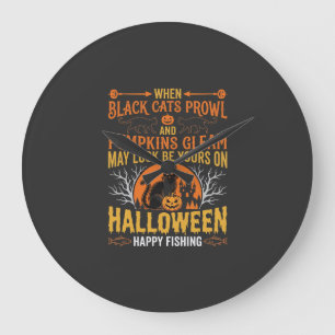 Reloj Redondo Grande Diseño Feliz de Calabaza de Gato Negro de Hallowee