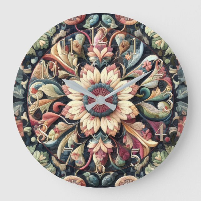Reloj Redondo Grande Diseño floral abstracto y acotado (Anverso)