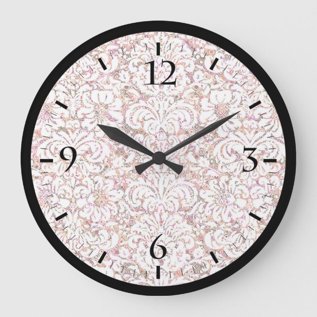 Reloj Redondo Grande Diseño floral blanco y rosa (Anverso)
