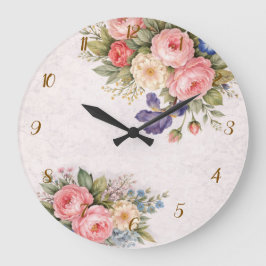 Reloj Redondo Grande Diseño Floral de Rosa Personalizado Vintage Rústic