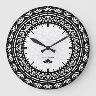 Reloj Redondo Grande Diseño Floral Vintage Blanco Y Negro