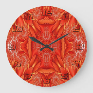 Reloj Redondo Grande Diseño fractal de plumas delgadas - rojo