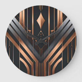 Reloj Redondo Grande Diseño geométrico Art Deco de cobre y plata