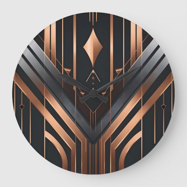 Reloj Redondo Grande Diseño geométrico Art Deco de cobre y plata (Anverso)
