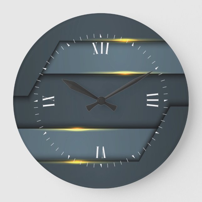 Reloj Redondo Grande Diseño geométrico de metal gris grande reloj grand (Anverso)