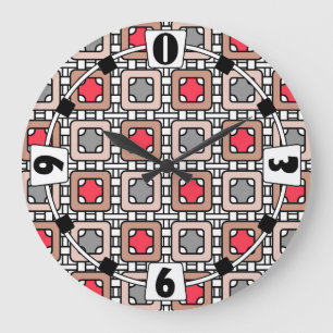 Reloj Redondo Grande diseño geométrico moderno arte deco gris rojo, bei