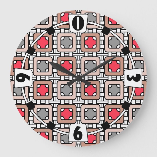 Reloj Redondo Grande diseño geométrico moderno arte deco gris rojo, bei (Anverso)