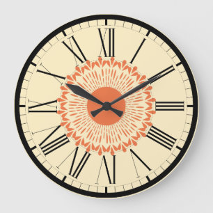 Reloj Redondo Grande Diseño geométrico naranja y amarillo, "girasol"