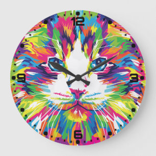 Reloj Redondo Grande Diseño geométrico prismático de cara de gato-32453
