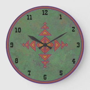 Reloj Redondo Grande Diseño geométrico verde de artemisa del suroeste