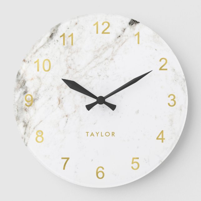 Reloj Redondo Grande Diseño Glam Faux Gold Look and White Marble (Anverso)