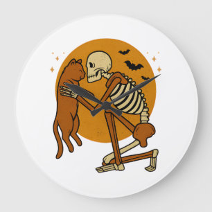 Reloj Redondo Grande Diseño gótico de Halloween de esqueleto lindo abra