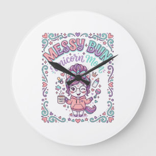 Reloj Redondo Grande Diseño gráfico de estilo retro de unicornio con mo