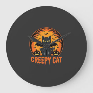 Reloj Redondo Grande Diseño gráfico de gato espeluznante de Halloween m