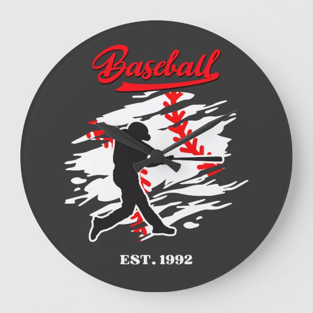 Reloj Redondo Grande Diseño Gráfico de Silueta de Béisbol – EST. 1992 (Anverso)