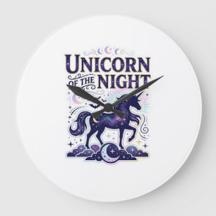 Reloj Redondo Grande Diseño Gráfico Unicornio de la Noche Zazzle Diseño