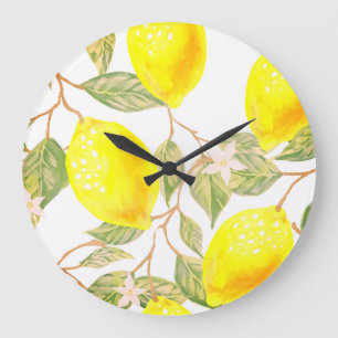 Reloj Redondo Grande Diseño hermoso limón acuarela