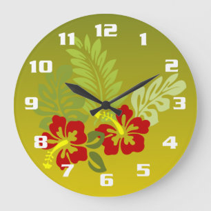 Reloj Redondo Grande Diseño inspirado en el Tropical Retreat Hibiscus a