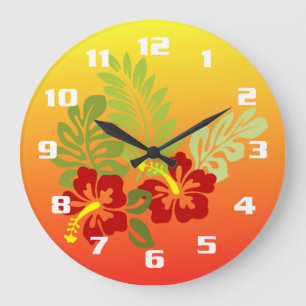 Reloj Redondo Grande Diseño inspirado en Retiro Tropical Hibisco y Atar