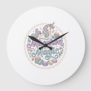 Reloj Redondo Grande Diseño Mágico de Camiseta Unicornio Macarón Capric