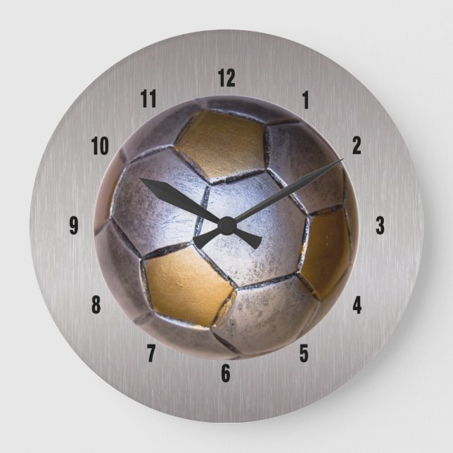 Reloj Redondo Grande Diseño metálico de la pelota de fútbol (Anverso)
