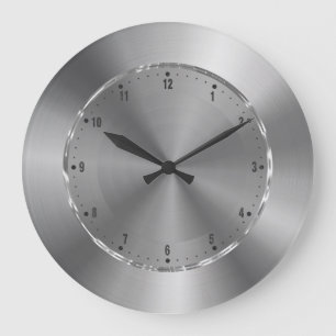 Reloj Redondo Grande Diseño Metálico Gris plateado Aspecto de acero ino