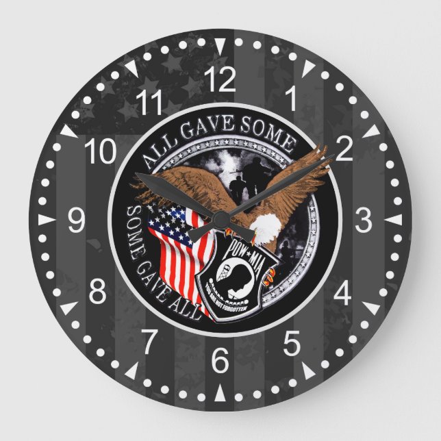 Reloj Redondo Grande Diseño militar de águila con bandera estadounidens (Anverso)