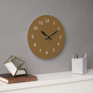 Reloj Redondo Grande Diseño minimalista de color sólido marrón bronce