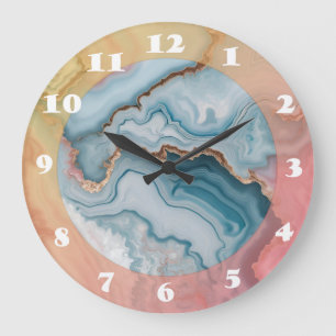 Reloj Redondo Grande Diseño moderno de mármol marble de oro rosa claro 